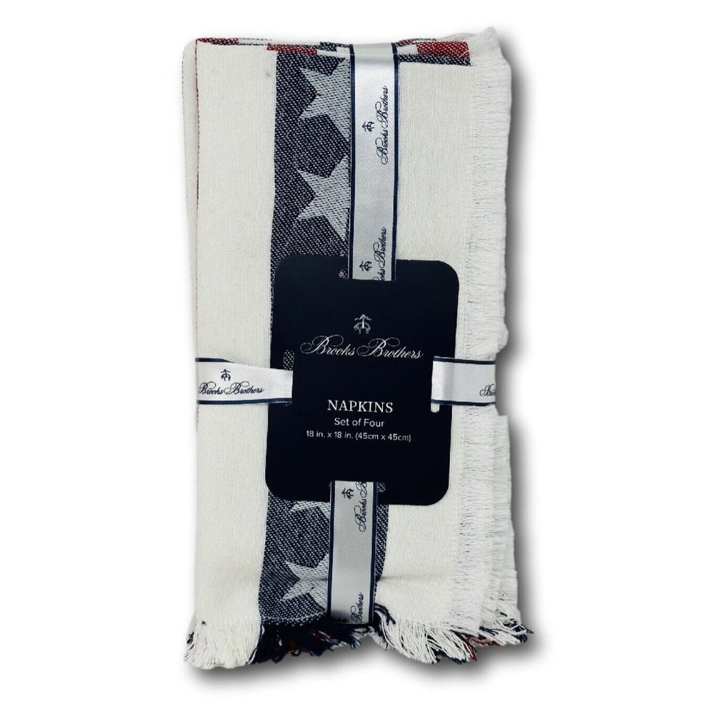 Brooks Brothers Napkins Set of 4 Cotton Blend 18x18" Stars Stripes Patriotic